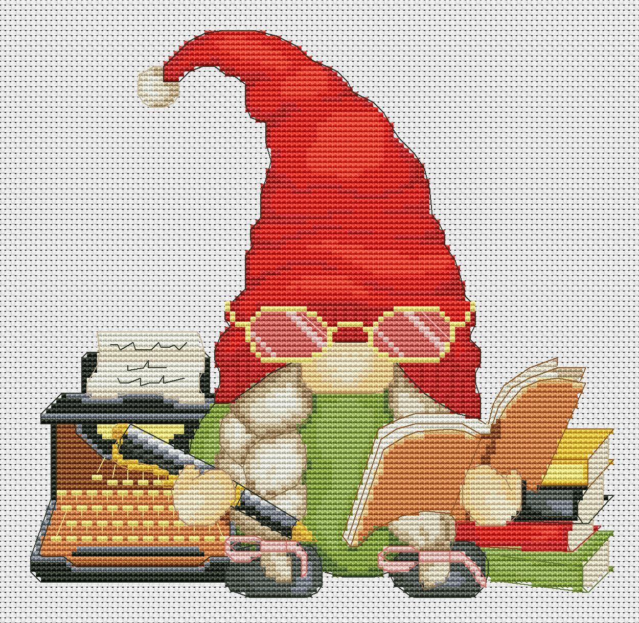 Writer, Cross stitch, Gnomes cross stitch, Counted cross stitch