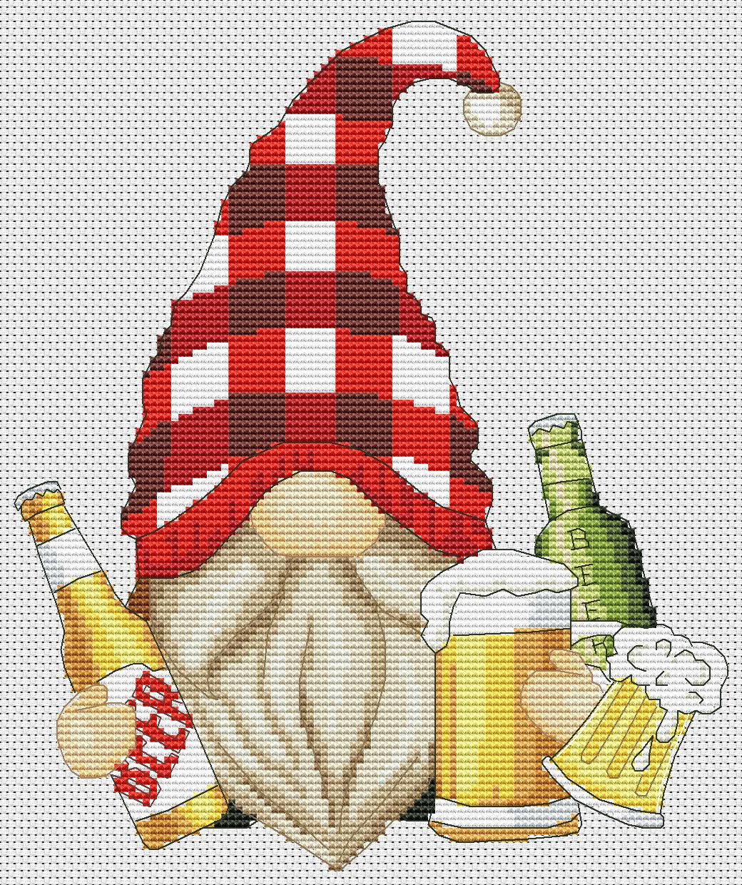 Beer gnome, Cross stitch PDF, Beer cross stitch, Gnomes cross stitch, Modern cross stitch, Cross stitch pattern