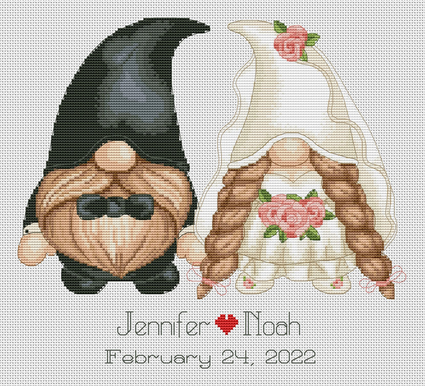 Custom wedding cross stitch pattern, Wedding cross stitch, Gnomes cross stitch