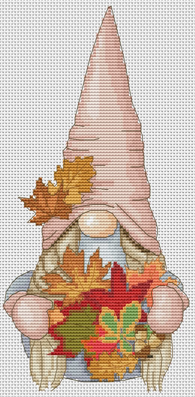 4 Cross stitch patterns, Autumn gnomes