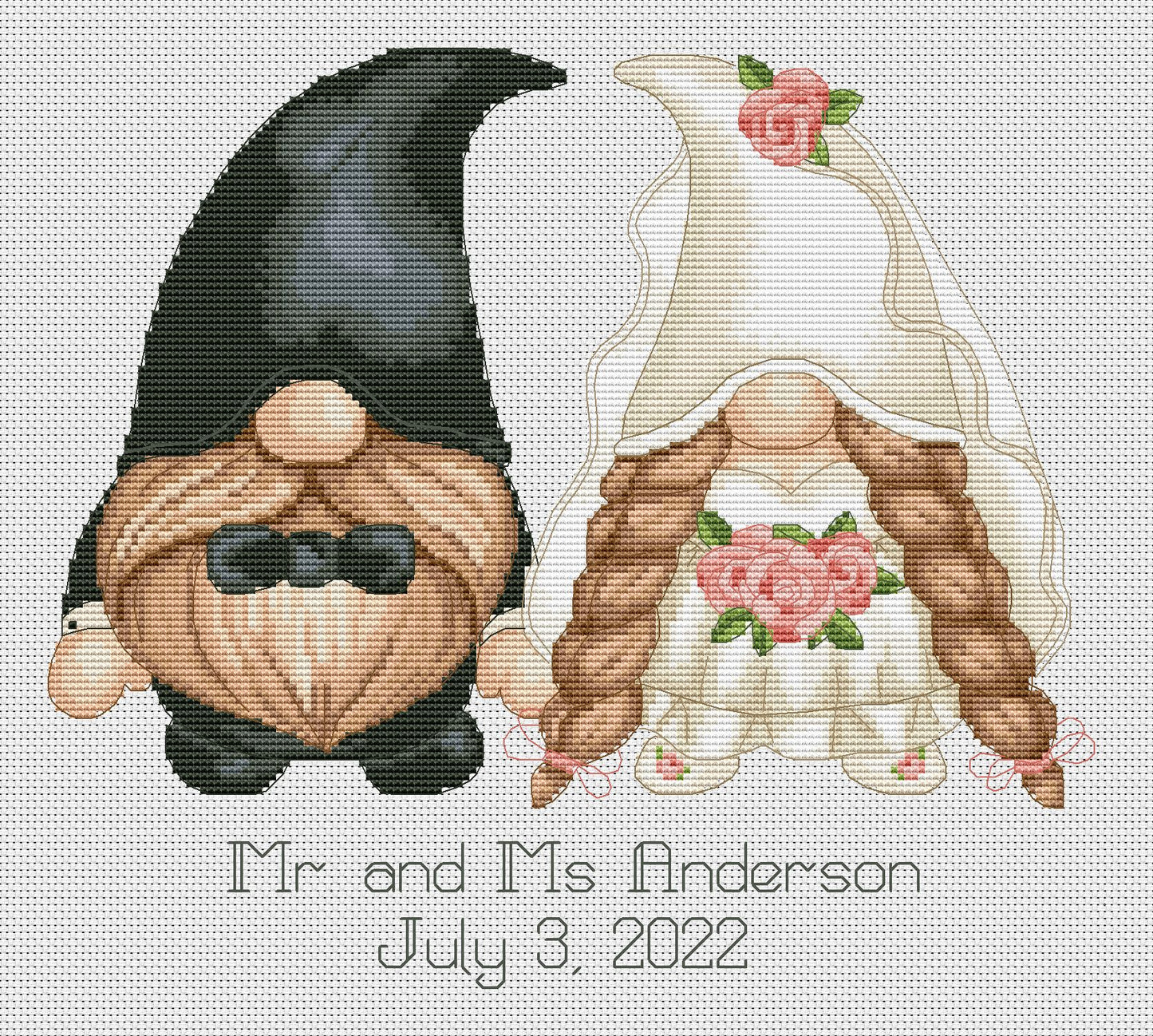 Custom wedding cross stitch pattern, Wedding cross stitch, Gnomes cross stitch