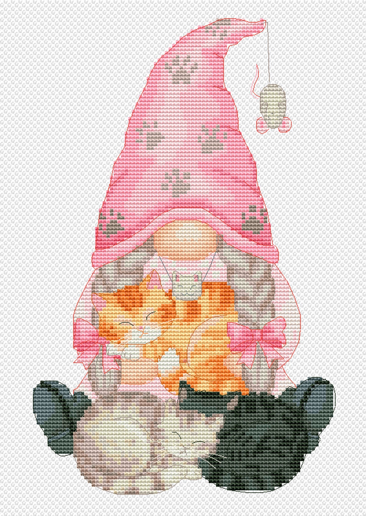 Cozy Cat Gnome Cross Stitch Pattern PDF
