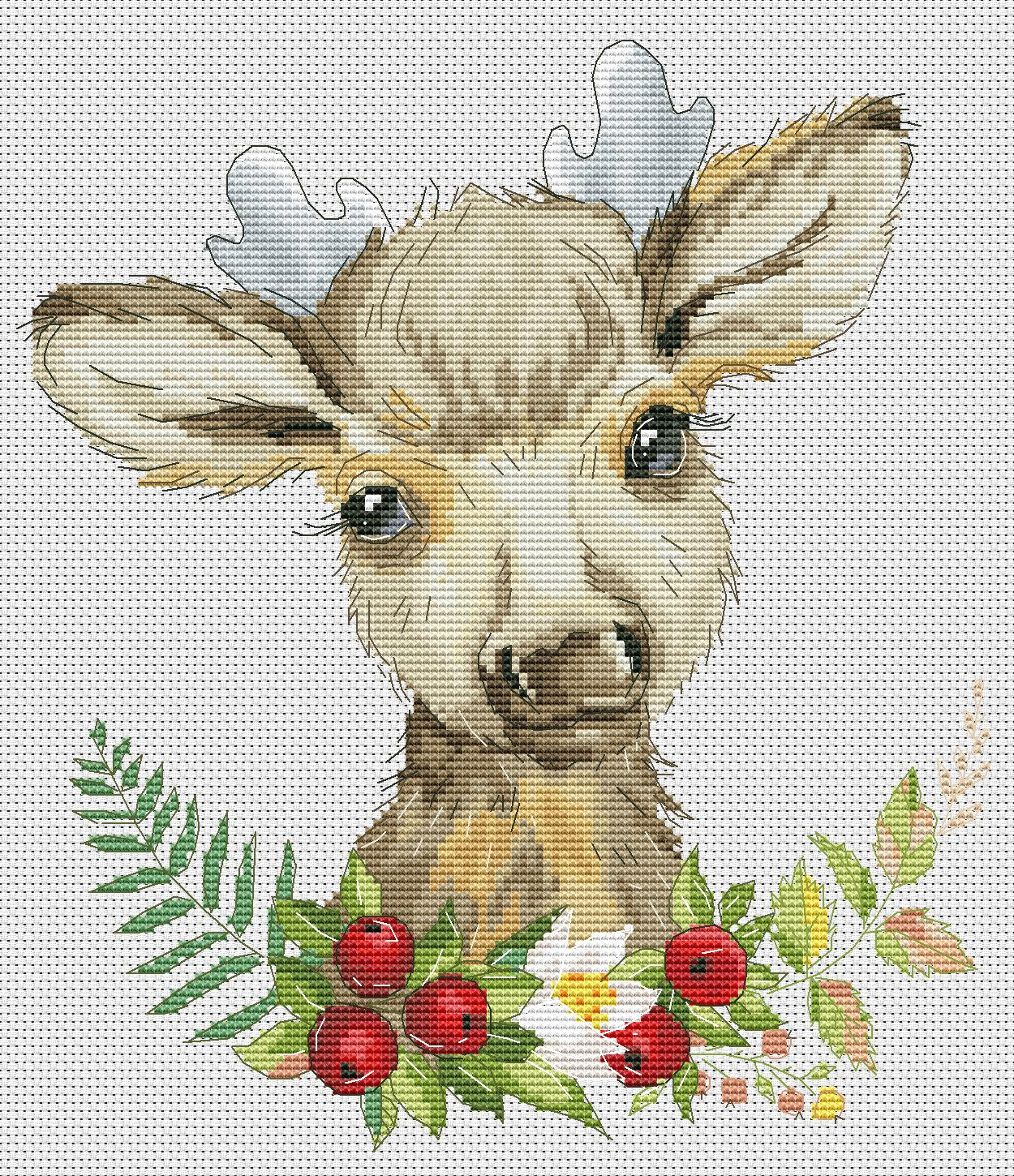 Cross stitch pattern, Christmas deer, Animal cross stitch, Floral cross stitch, Christmas cross stitch