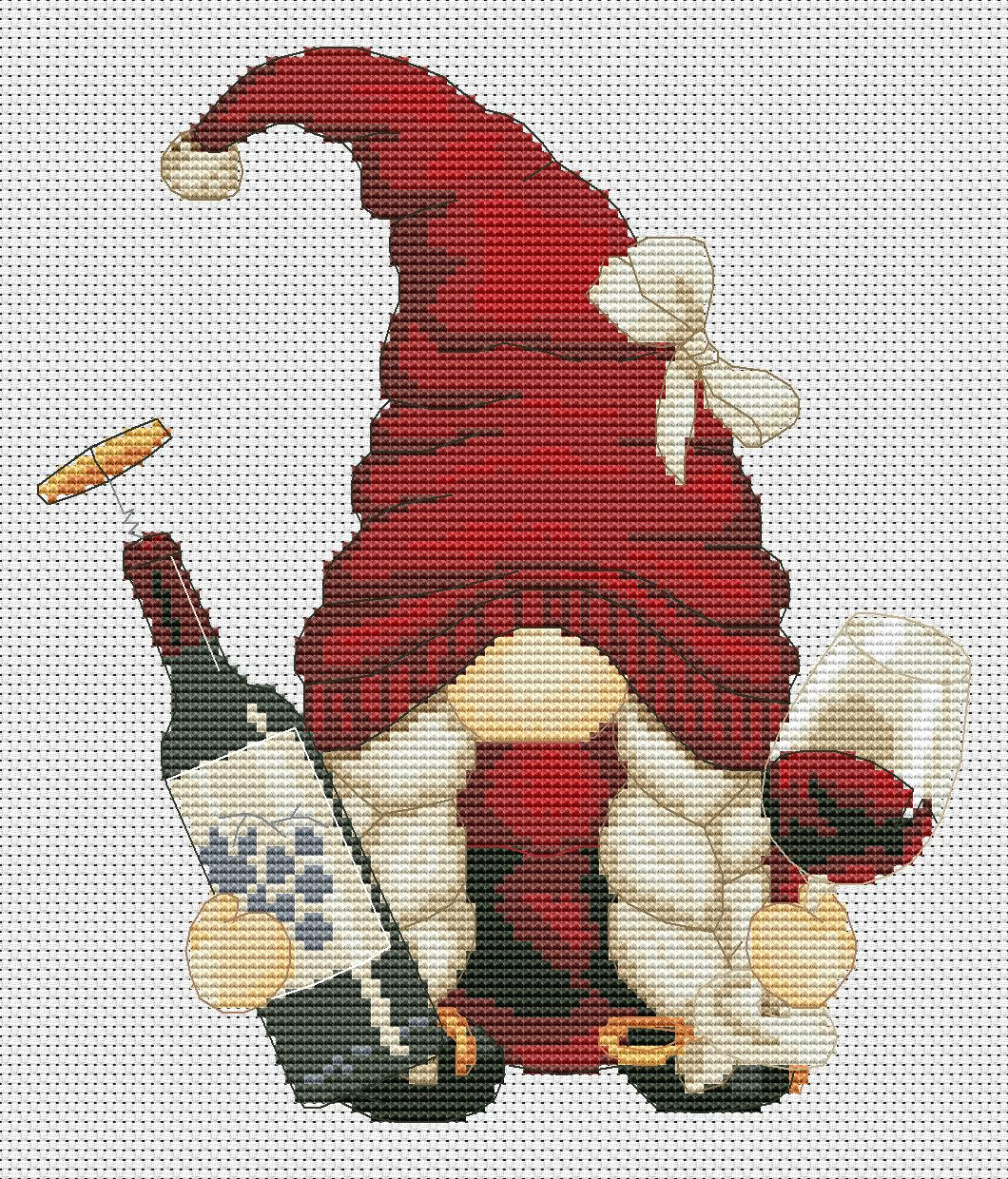 Wine girl, Cross stitch, Wine cross stitch, Gnomes cross stitch, Modern cross stitch, Funny cross stitch