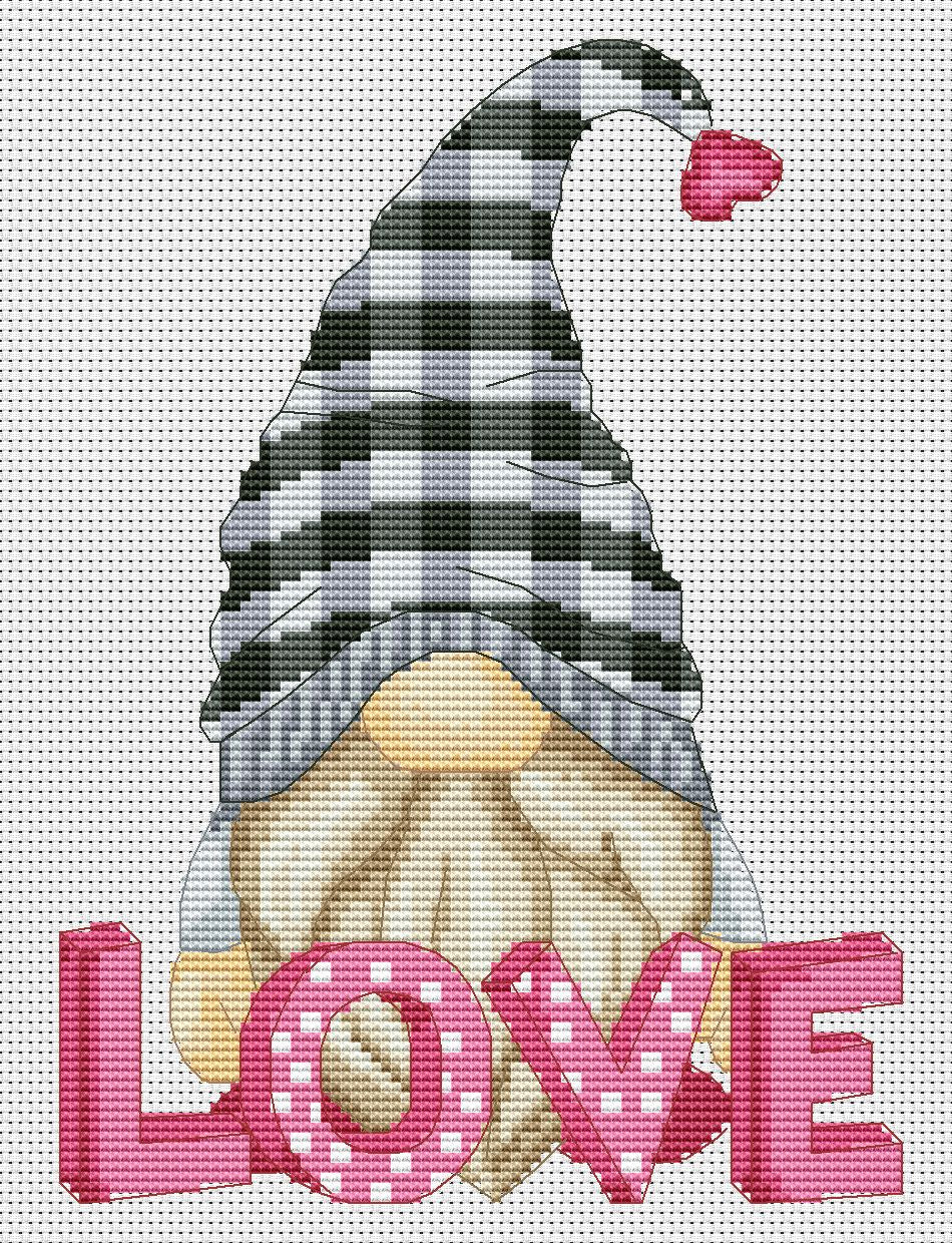 Cross stitch pattern Valentine Day gnome