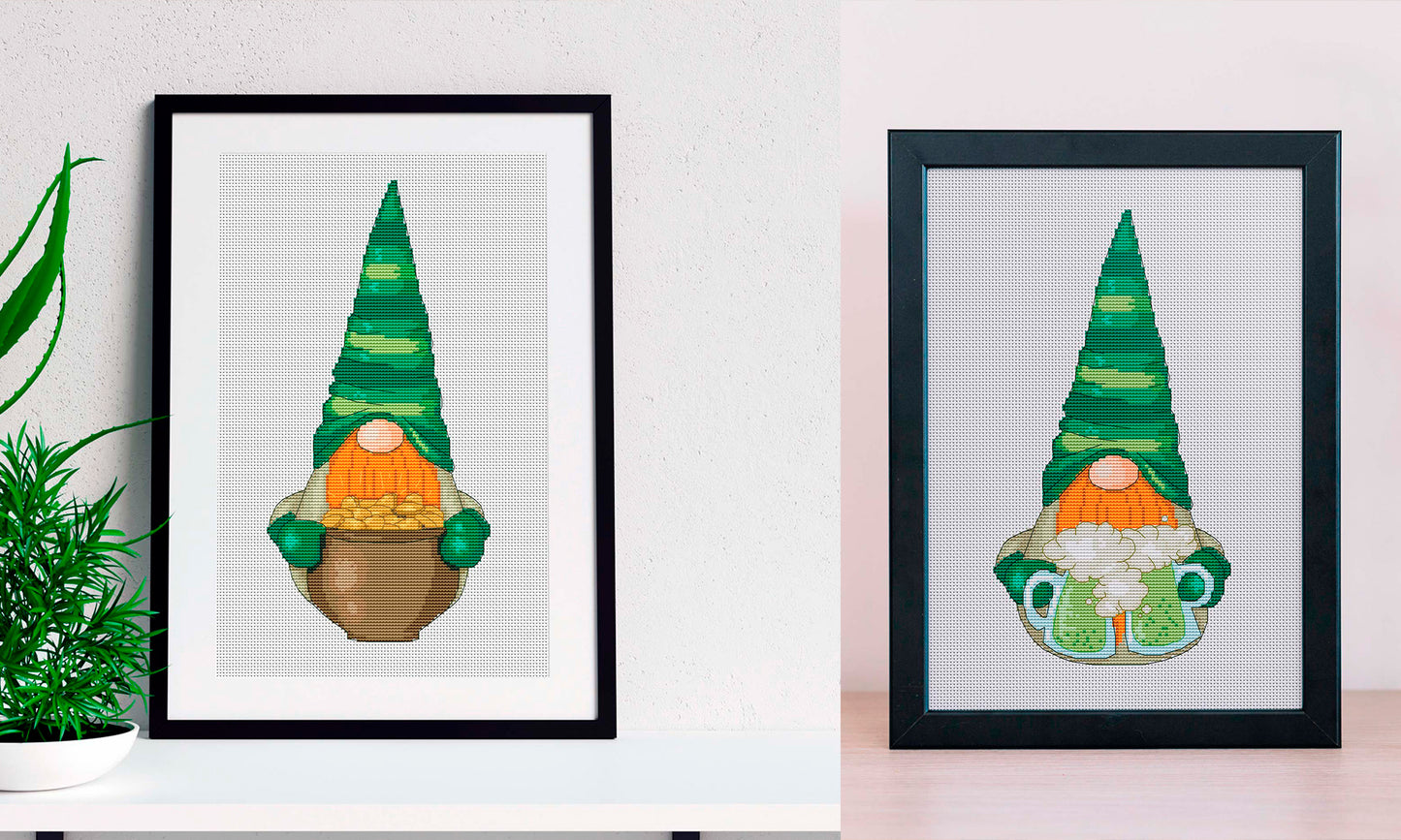 4 Cross stitch patterns Patrick Day Gnomes