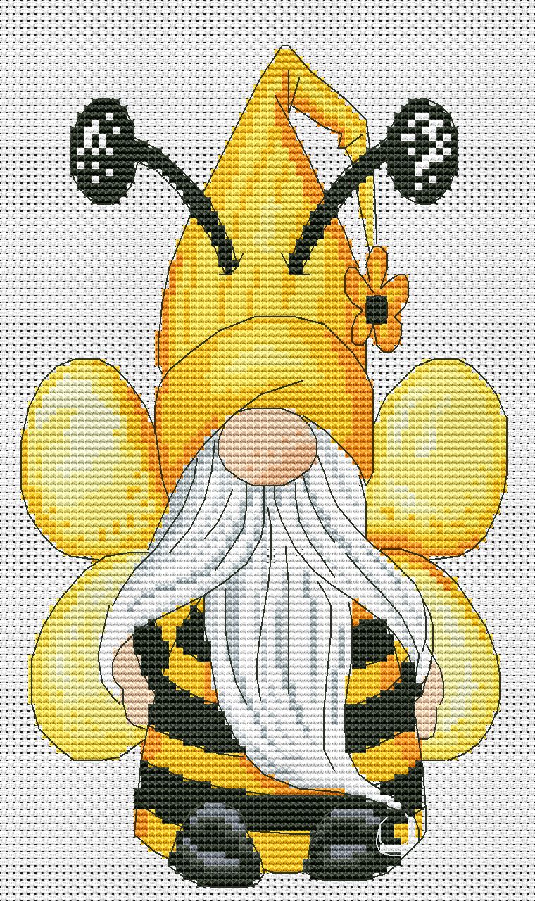 Bee, Gnome cross stitch, Modern cross stitch, Easy cross stitch