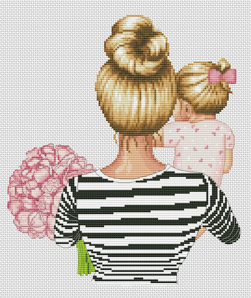 Cross Stitch Pattern β Mom and daughter