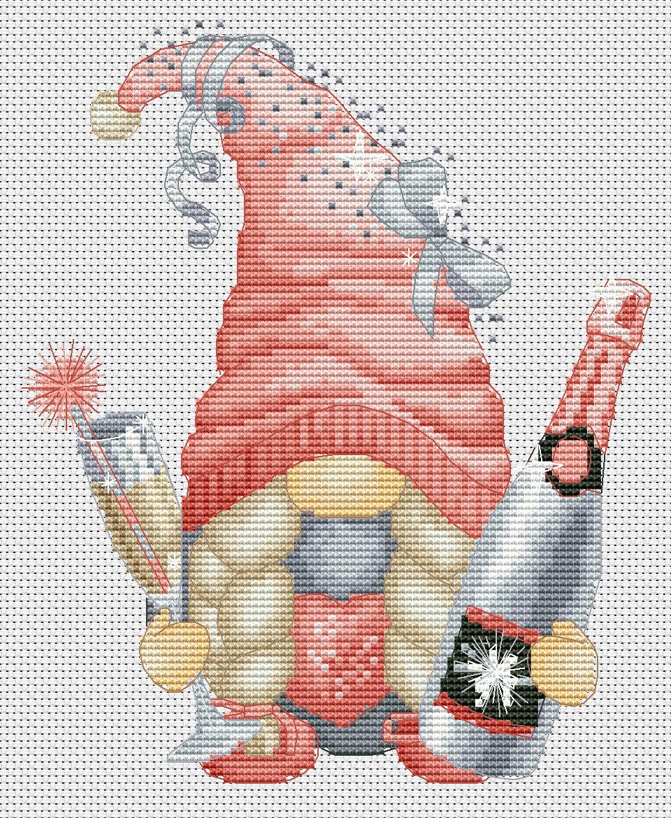 A female with champagne, Cross stitch pattern, Christmas cross stitch