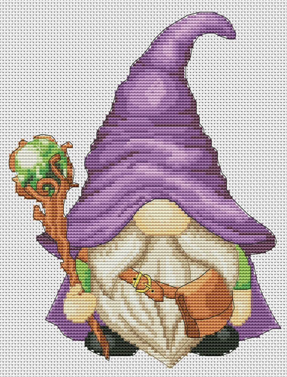 Wizard, Cross stitch pattern, Fantasy cross stitch, Cross stitch chart, Counted cross stitch, Gnomes cross stitch, Magic cross stitch