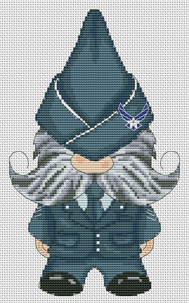 Air Forse, Cross stitch, Counted cross stitch, Gnome cross stitch