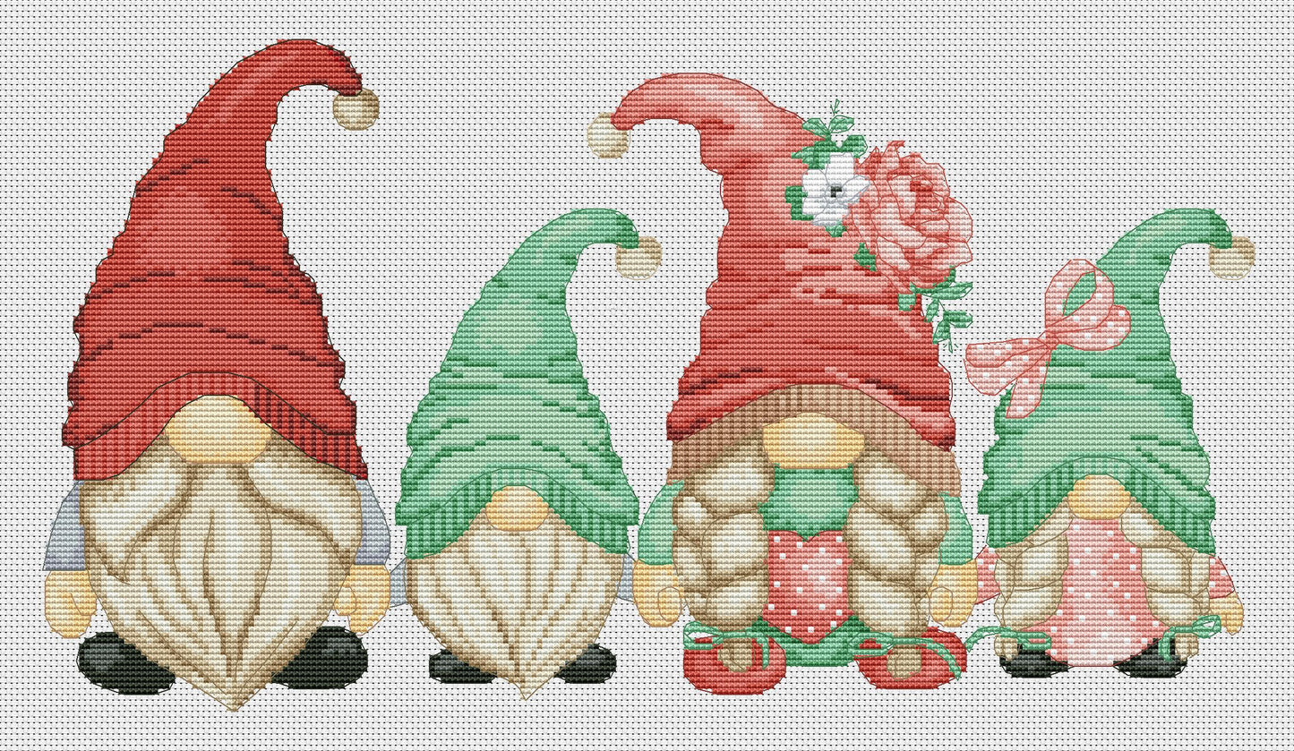 Family of gnomes, Cross stitch pattern, Modern cross stitch