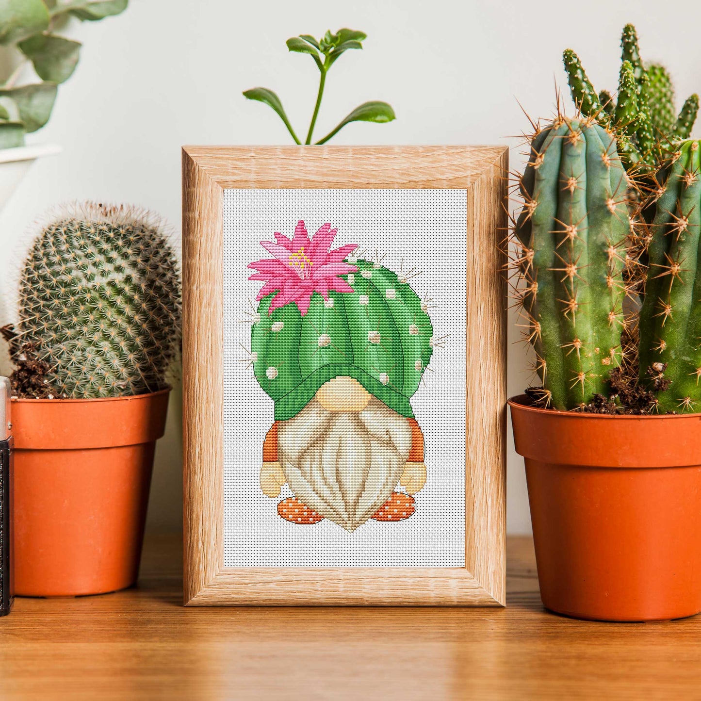 Gnome cactus cross stitch pattern