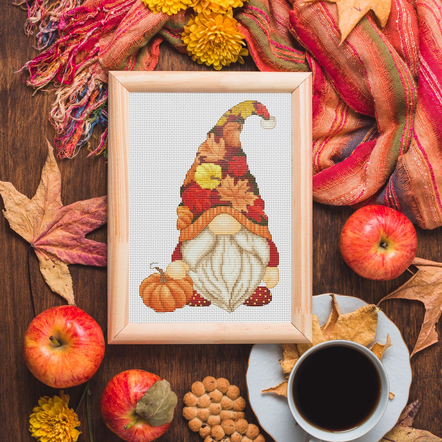 Autumn gnome, Cross stitch, Pumpkins cross stitch, Gnomes cross stitch, Modern cross stitch, Fall cross stitch