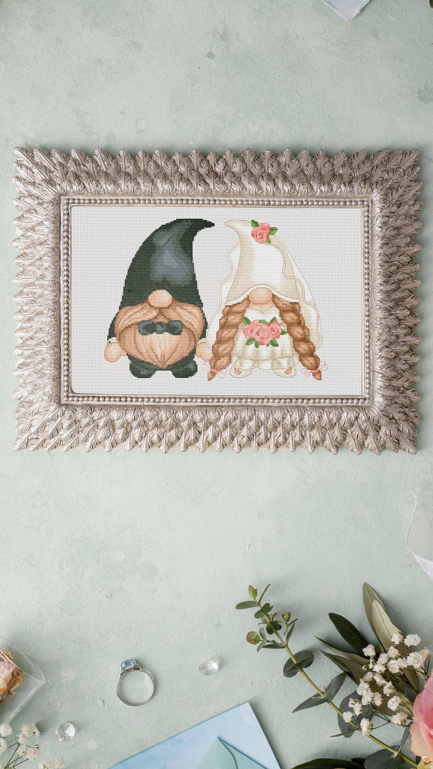 Custom wedding cross stitch pattern, Wedding cross stitch, Gnomes cross stitch