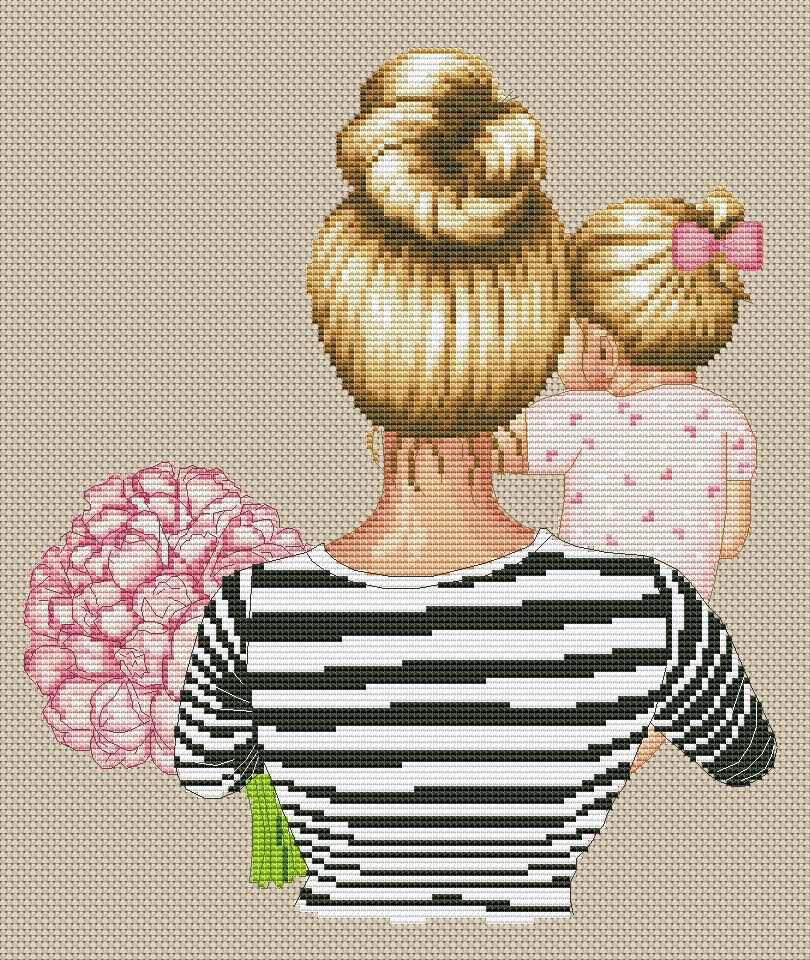 Cross Stitch Pattern β Mom and daughter
