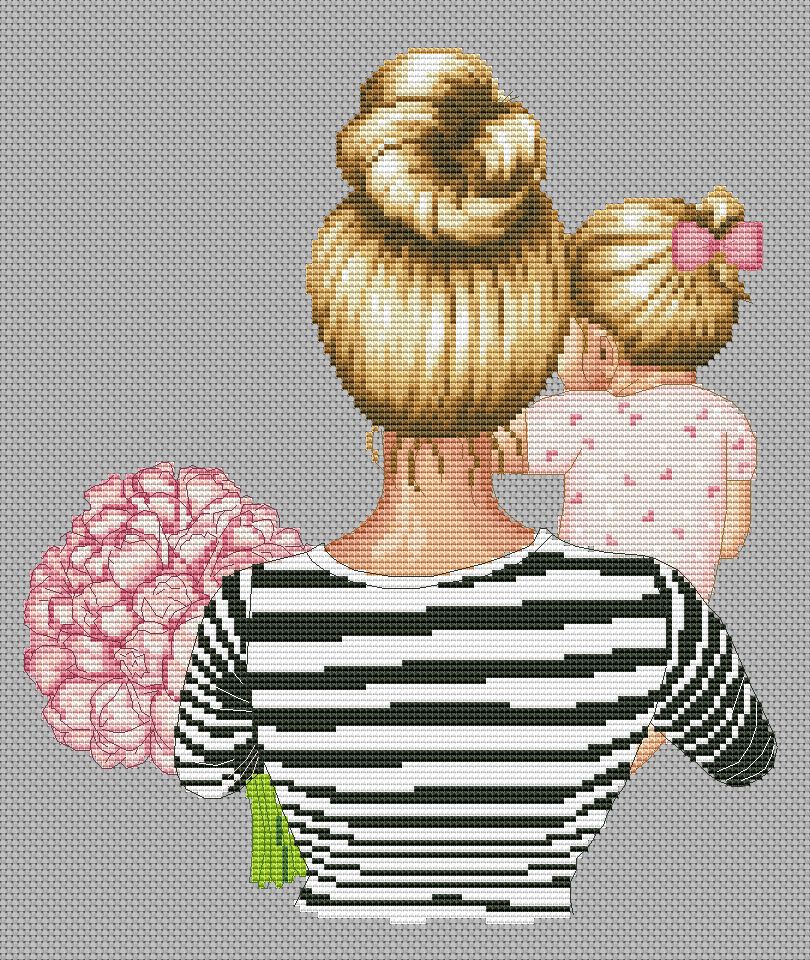Cross Stitch Pattern β Mom and daughter