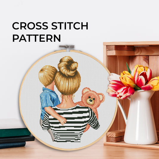 Digital Cross Stitch Pattern β Mom and son