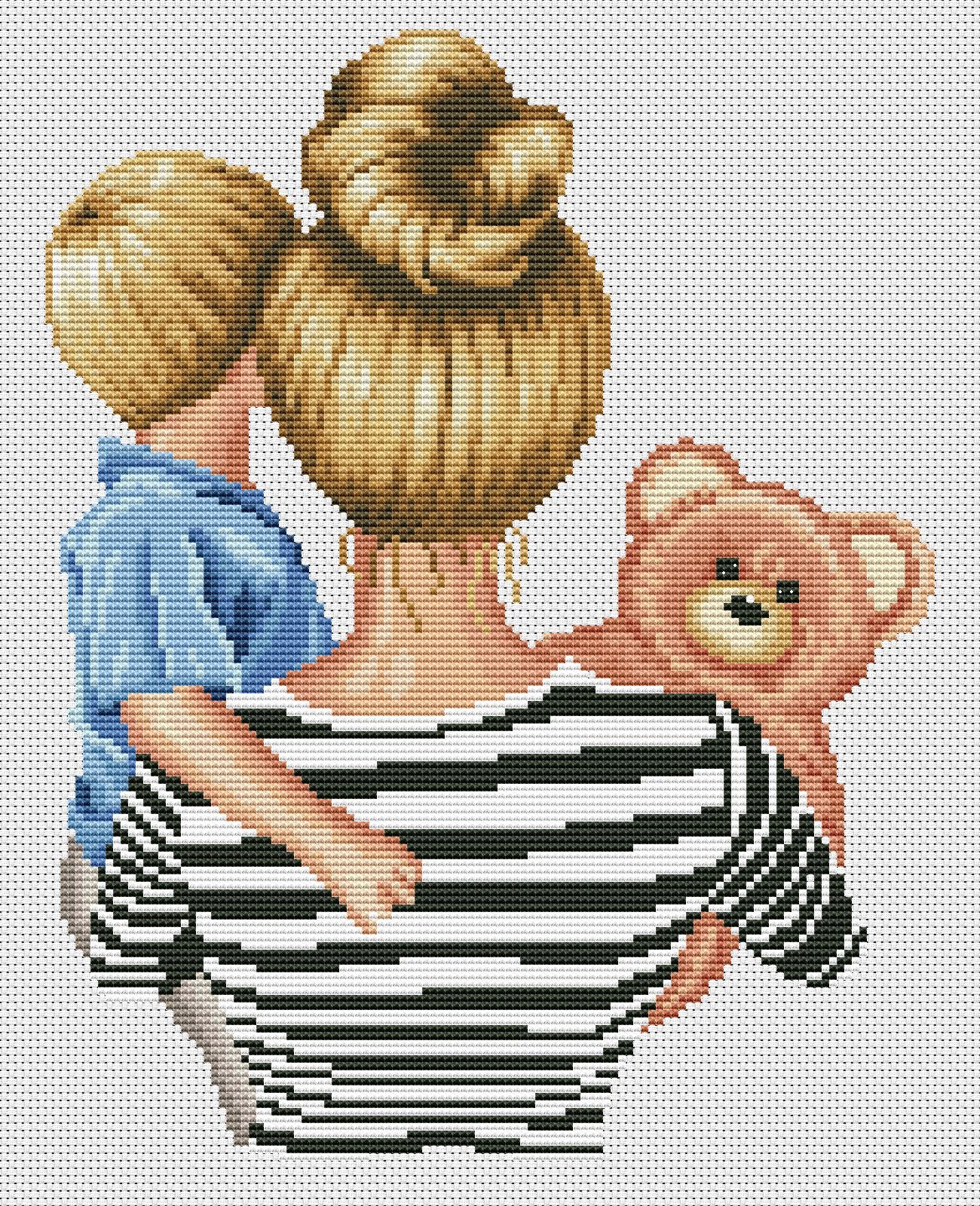 Digital Cross Stitch Pattern β Mom and son
