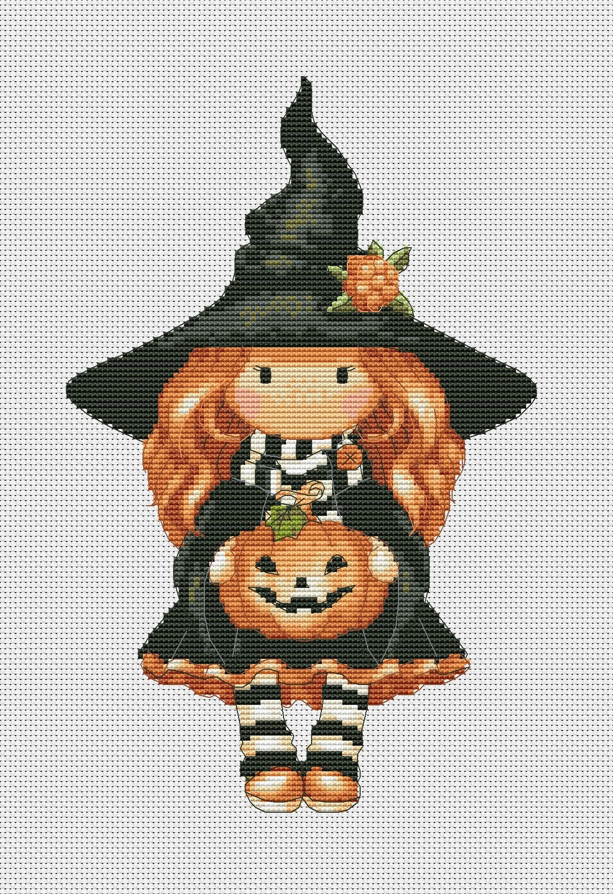 Witch, Halloween cross stitch, Dolls cross stitch, Modern cross stitch, Cross stitch pattern, Halloween decor, Halloween gift