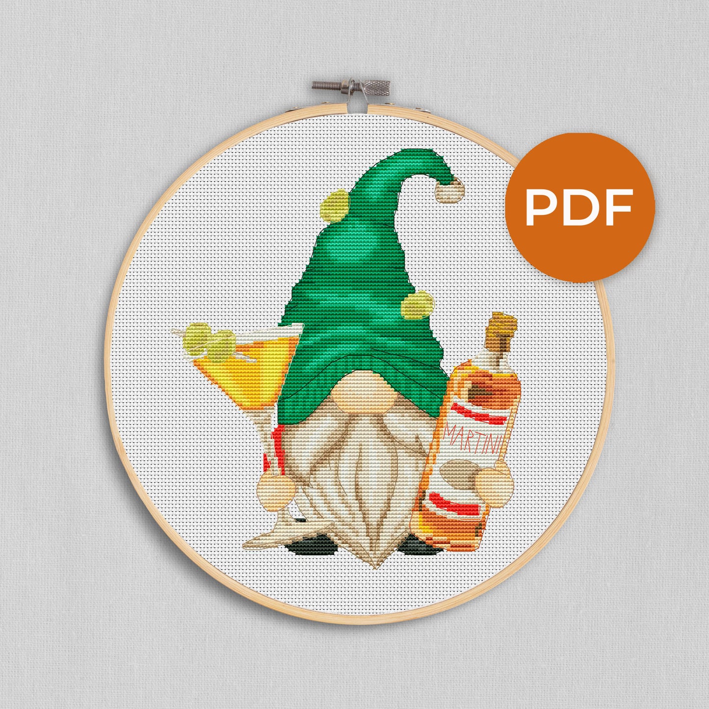 Counted cross stitch Martini Gnome