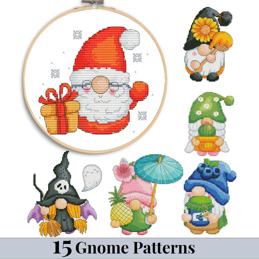 15 Gnomes cross stitch patterns bundle PDF (Instant Download)