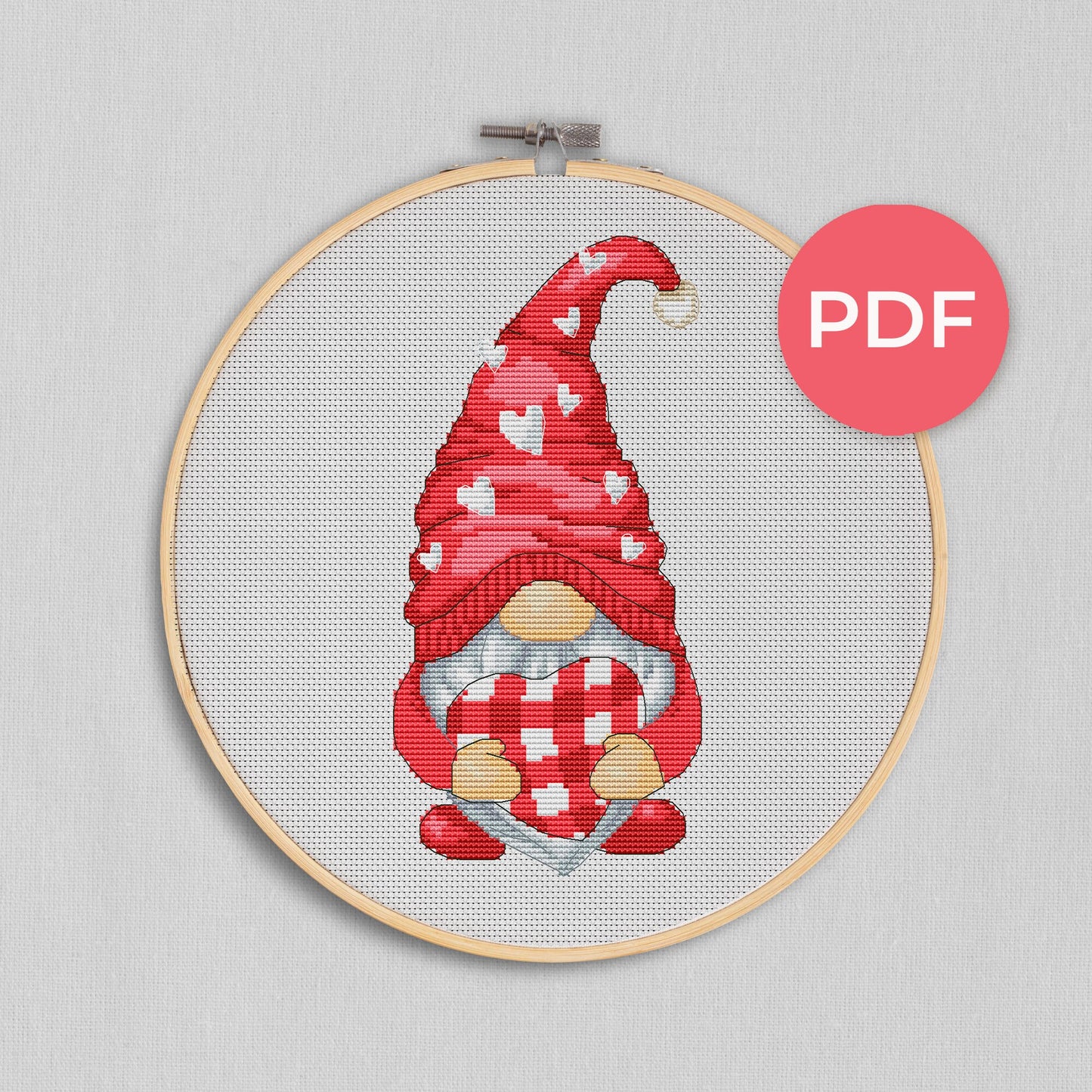 Valentine Day gnome, Cross stitch, Gnomes cross stitch, Modern cross stitch, Cross stitch pattern