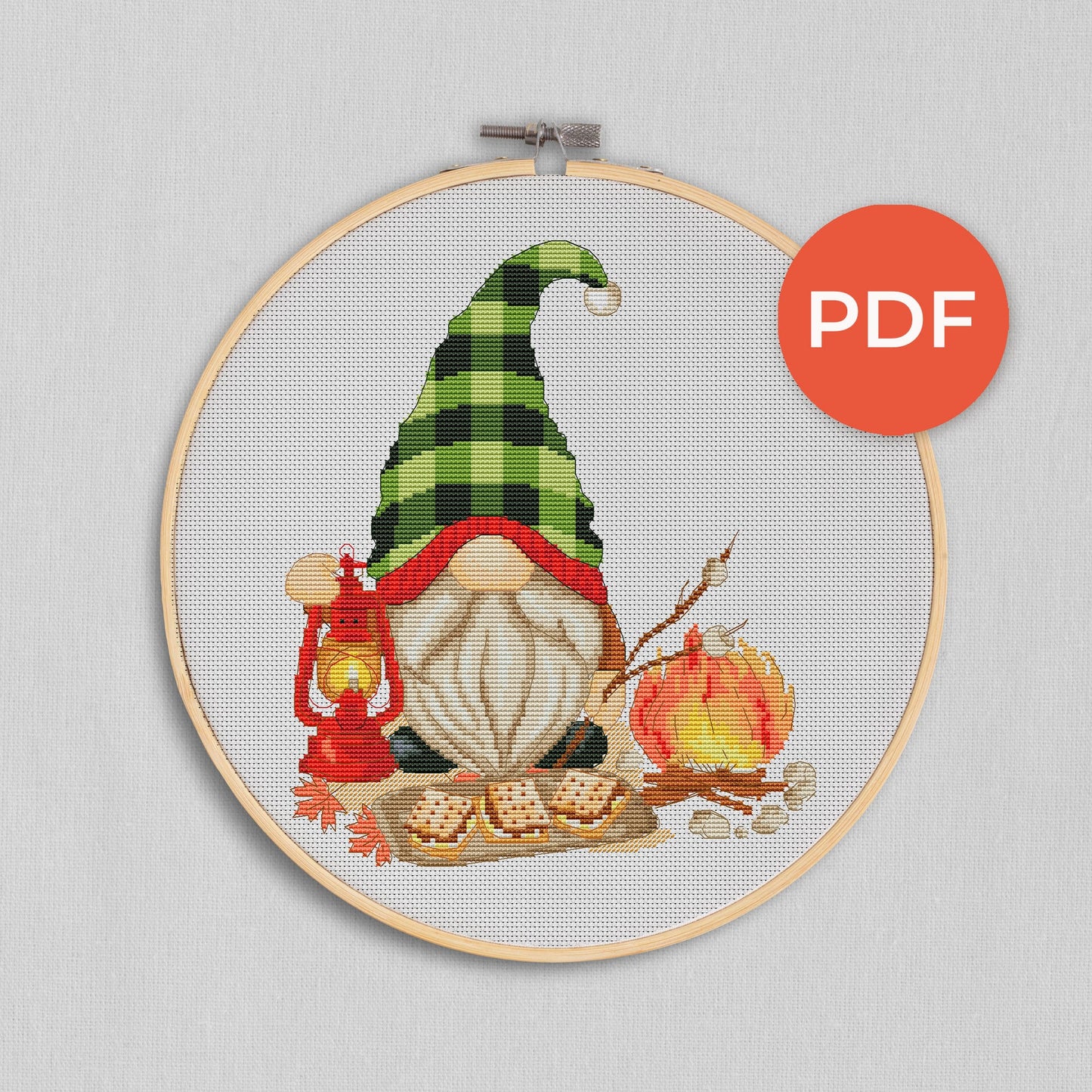 Camping gnome, Cross stitch PDF, Gnomes cross stitch