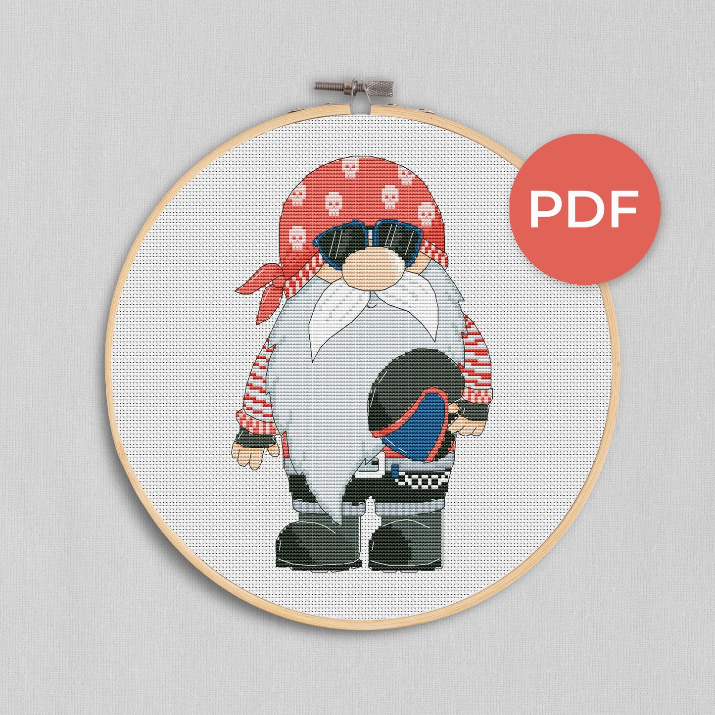 Biker, Cross stitch pattern, Counted cross stitch, Gnomes cross stitch