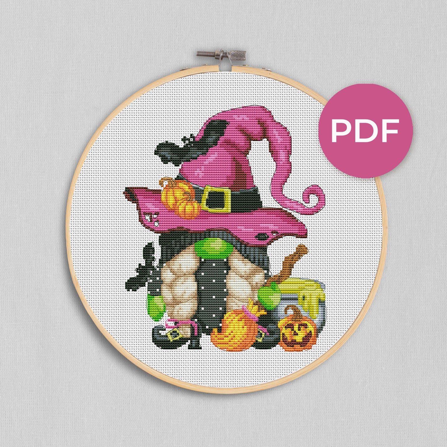 Witch, Halloween cross stitch, Gnomes cross stitch, Modern cross stitch, Cross stitch pattern, Halloween decor, Halloween gift