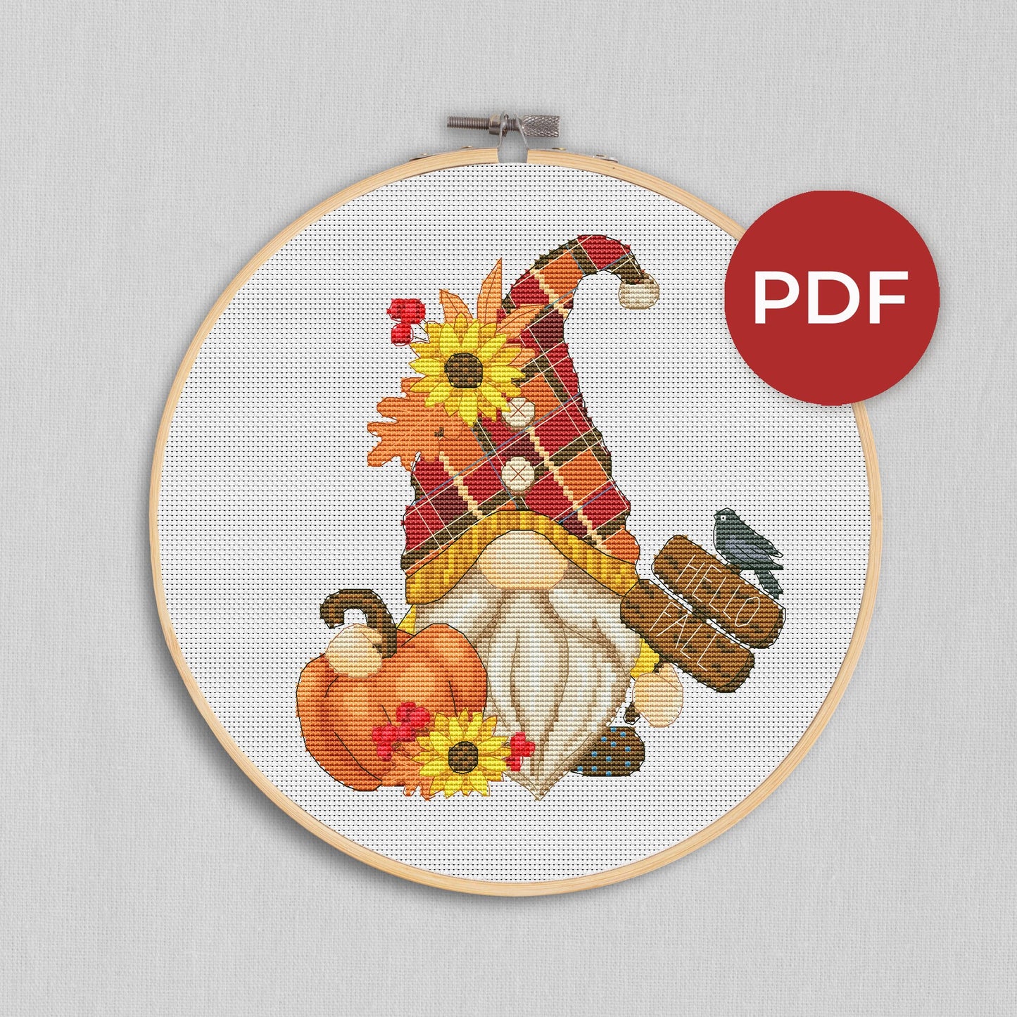 Autumn gnome, Cross stitch pattern, Pumpkins cross stitch, Gnomes cross stitch, Sunflowers cross stitch, Fall cross stitch