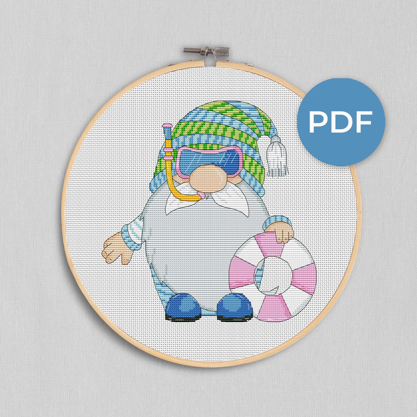 Beach gnome, Cross stitch pattern, Cross stitch chart, Gnomes cross stitch, Modern cross stitch, Funny cross stitch, Holiday cross stitch