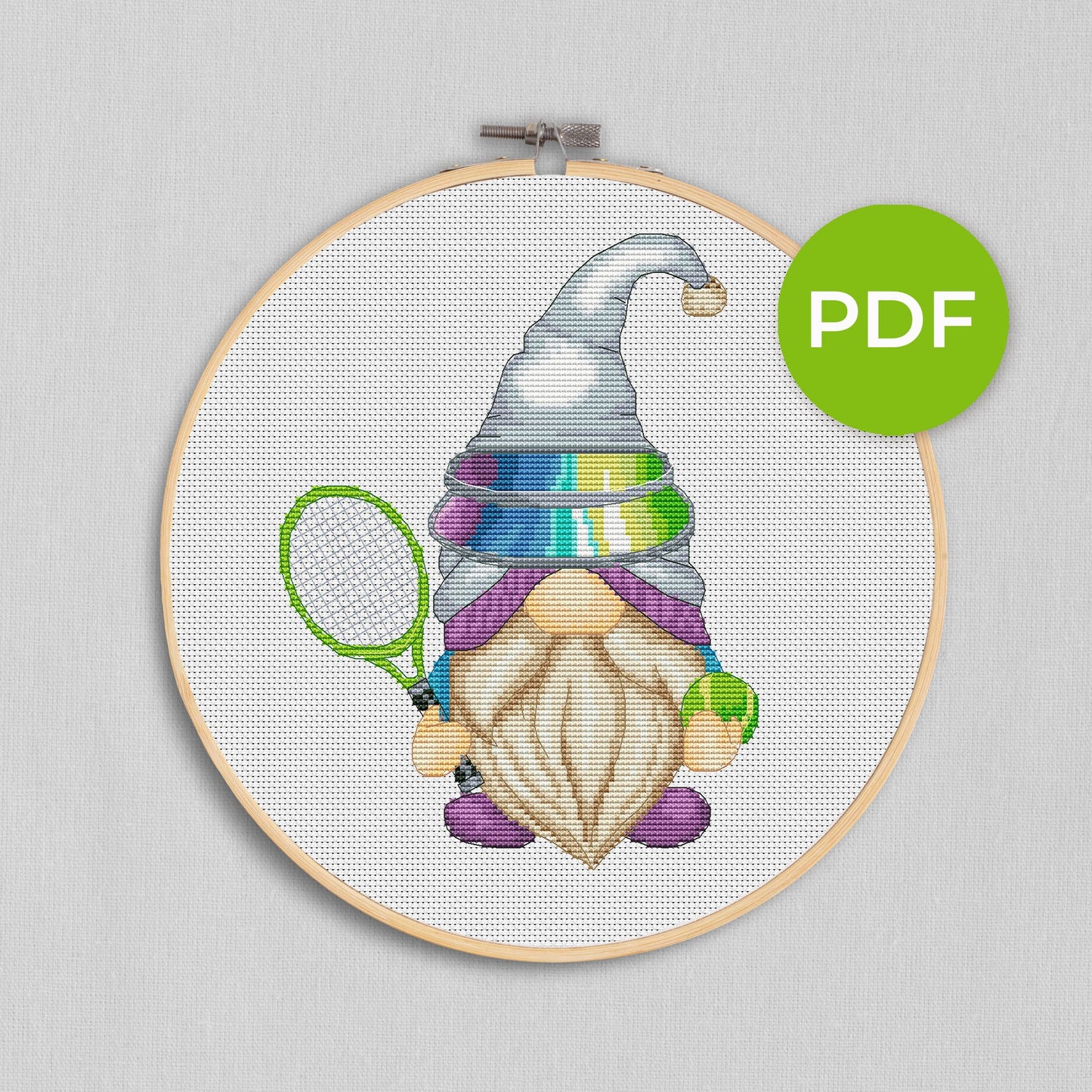 Tennis player, Cross stitch pattern, Tennis cross stitch, Modern cross stitch, Gnome cross stitch, Sport cross stitch