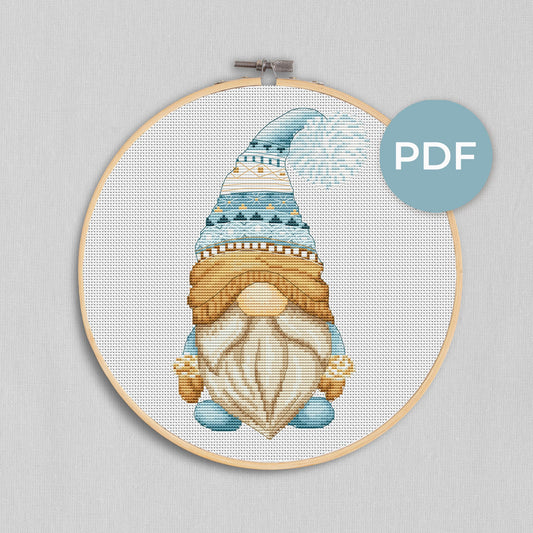 Winter gnome, Cross stitch pattern, Winter cross stitch, Modern cross stitch, Counted cross stitch, Snowman cross stitch