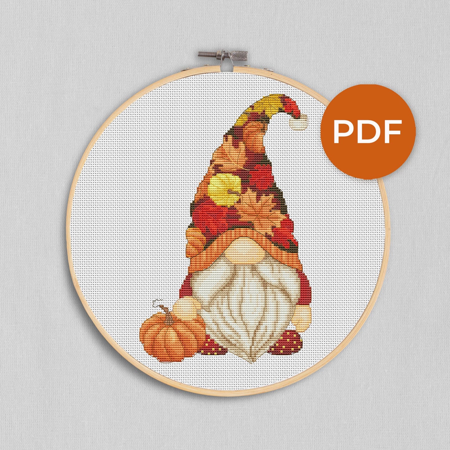 Autumn gnome, Cross stitch, Pumpkins cross stitch, Gnomes cross stitch, Modern cross stitch, Fall cross stitch