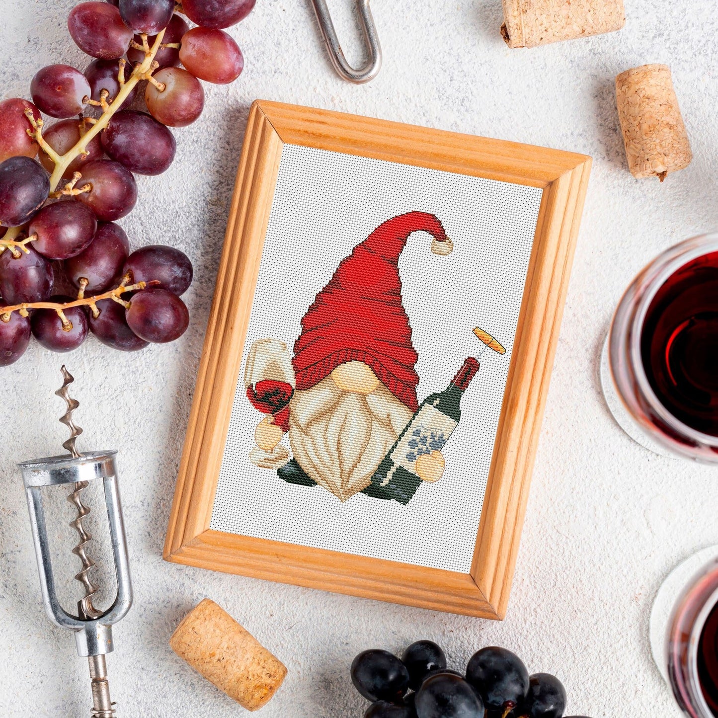 Wine Gnome, Counted cross stitch pattern