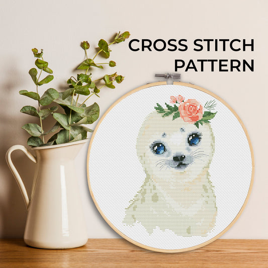 Cross stitch pattern, Seal, Animal cross stitch, Modern cross stitch