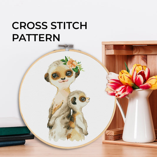 Cross stitch pattern, Meerkats, Animal cross stitch, Modern cross stitch