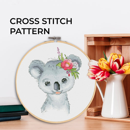 Cross stitch pattern, Koala, Animal cross stitch, Floral cross stitch, Bear cross stitch