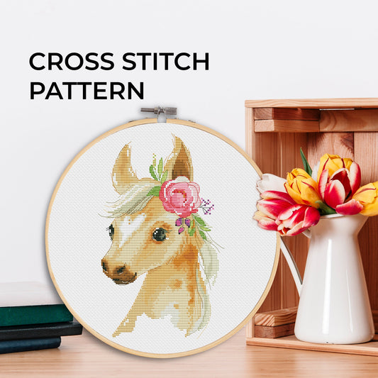 Cross stitch pattern, Horse, Animal cross stitch, Floral cross stitch, Farm cross stitch