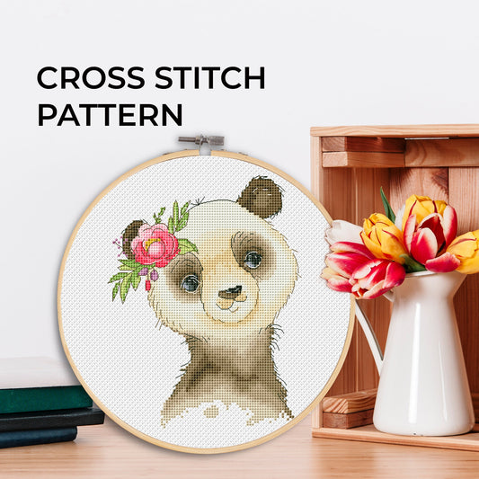 Cross stitch pattern, Panda cross stitch, Modern cross stitch