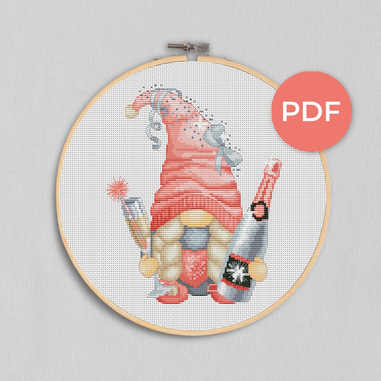A female with champagne, Cross stitch pattern, Christmas cross stitch