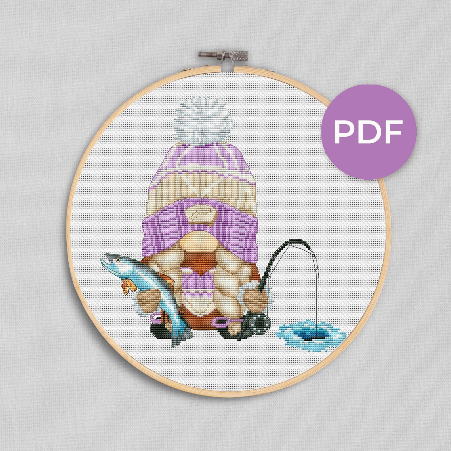 Winter fishing, Cross stitch pattern, Modern cross stitch, Counted cross stitch, Gnomes cross stitch