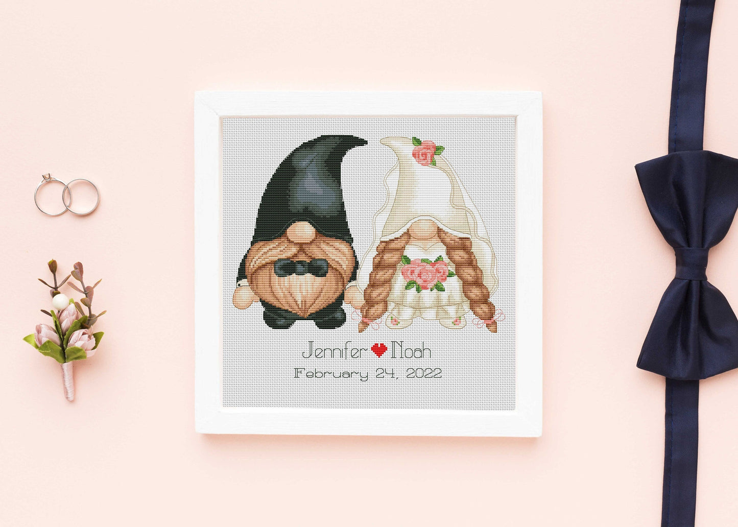 Custom wedding cross stitch pattern, Wedding cross stitch, Gnomes cross stitch
