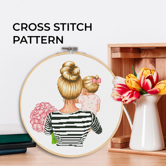 Cross Stitch Pattern β Mom and daughter