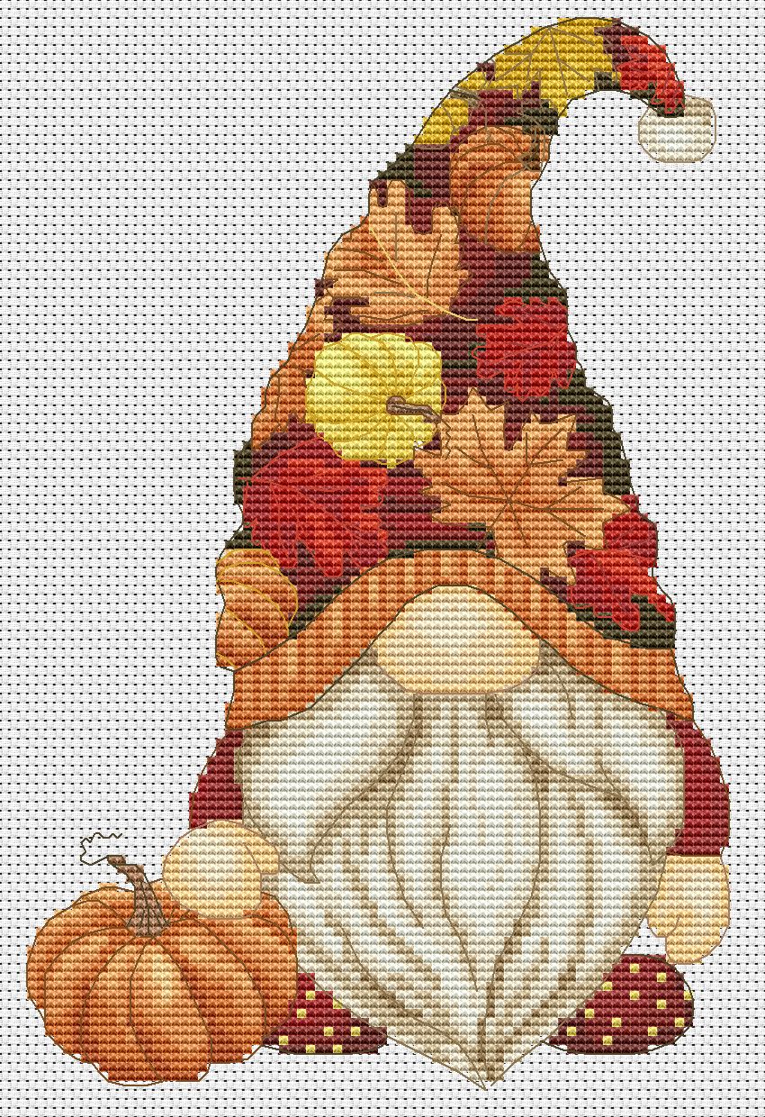 Autumn gnome, Cross stitch, Pumpkins cross stitch, Gnomes cross stitch, Modern cross stitch, Fall cross stitch