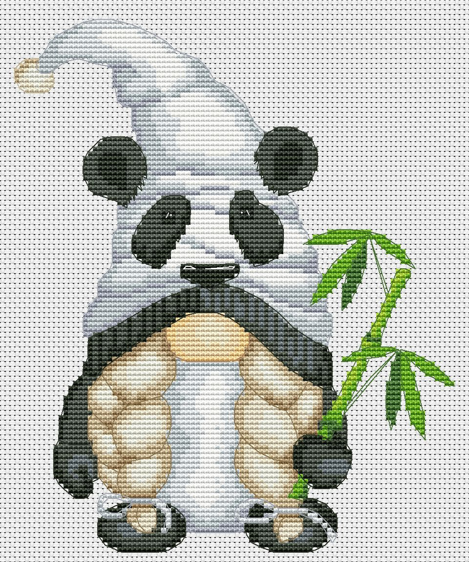 Panda female, Cross stitch pattern, Animal cross stitch, Gnomes cross stitch, Funny cross stitch