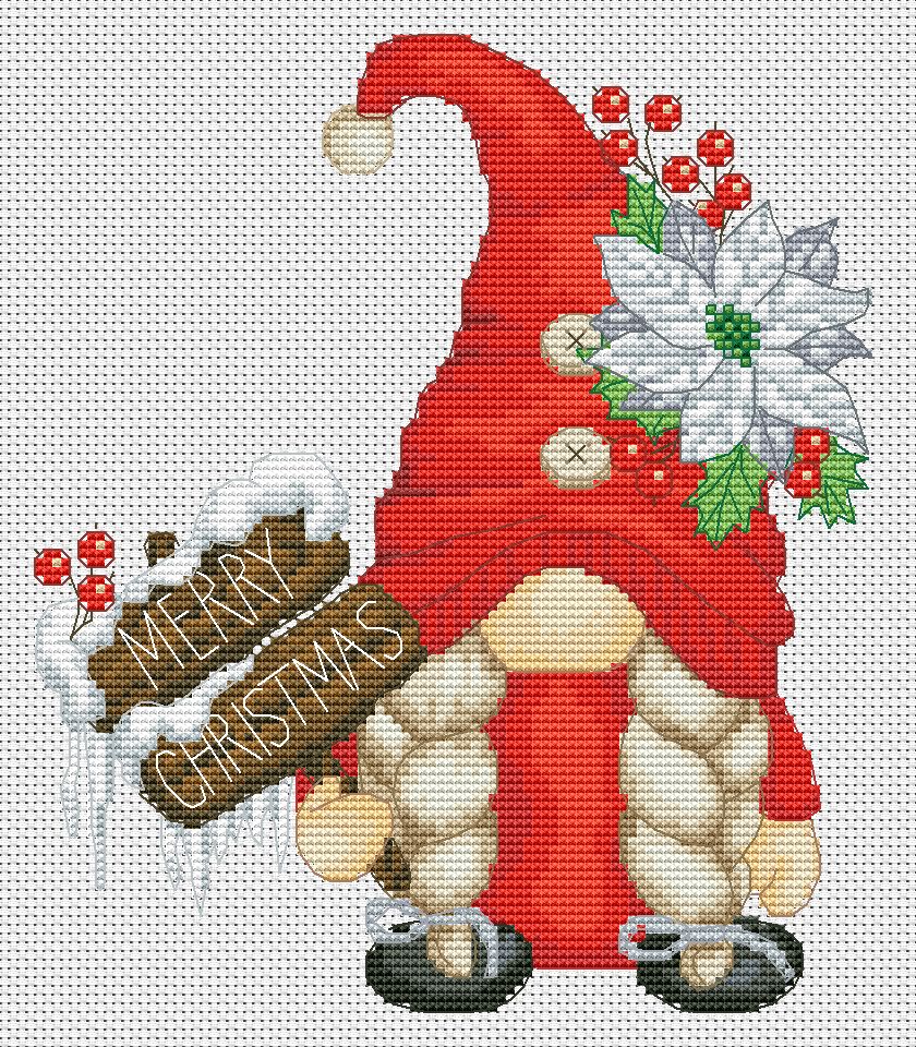 Christmas girl, Cross stitch, Christmas cross stitch, Gnomes cross stitch, Modern cross stitch, Poisentia cross stitch, Christmas gift