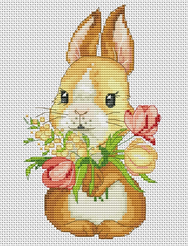 Cross stitch pattern, Bunny, Animal cross stitch, Floral cross stitch