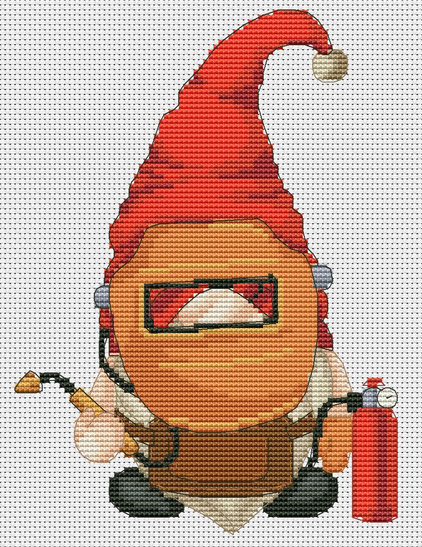 Welder, Cross stitch pattern, Counted cross stitch, Gnomes cross stitch